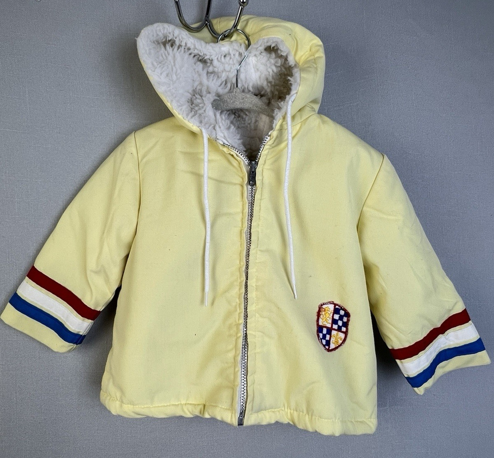 Vintage Winter Coat Unisex 2T Yellow Polara Hoodie Zip Front Warm Outerwear